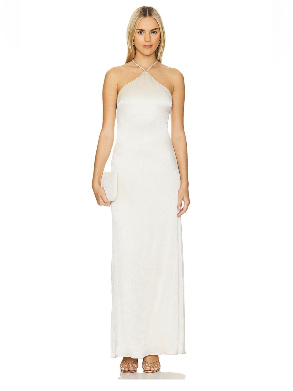 Line & Dot Cream Cross-Neck Maxi Dress